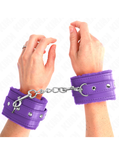 KINK - PREMIUM FUR LINED WRIST RESTRAINTS PURPLE WITH PURPLE BELT ADJUSTABLE 17-29 CM X 6 CM