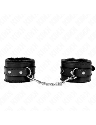 KINK - PREMIUM FUR LINED WRIST RESTRAINTS BLACK WITH BLACK BELT ADJUSTABLE 17-29 CM X 6 CM