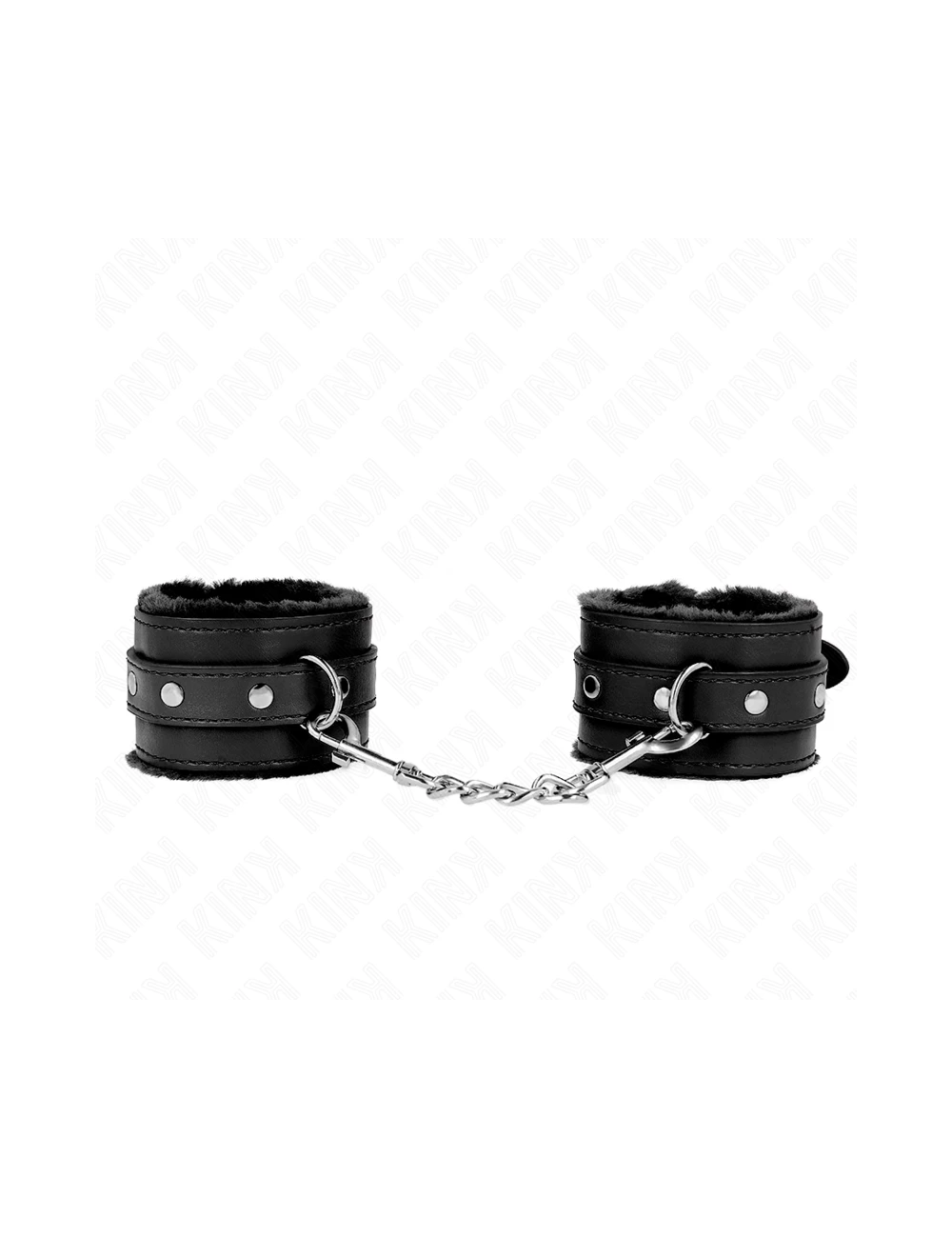 KINK - PREMIUM FUR LINED WRIST RESTRAINTS BLACK WITH BLACK BELT ADJUSTABLE 17-29 CM X 6 CM