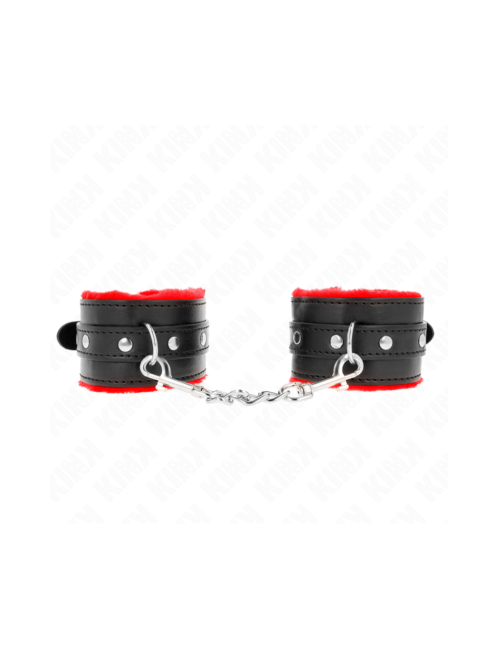 KINK - PREMIUM FUR LINED WRIST RESTRAINTS RED WITH BLACK BELT ADJUSTABLE 17-29 CM X 6 CM