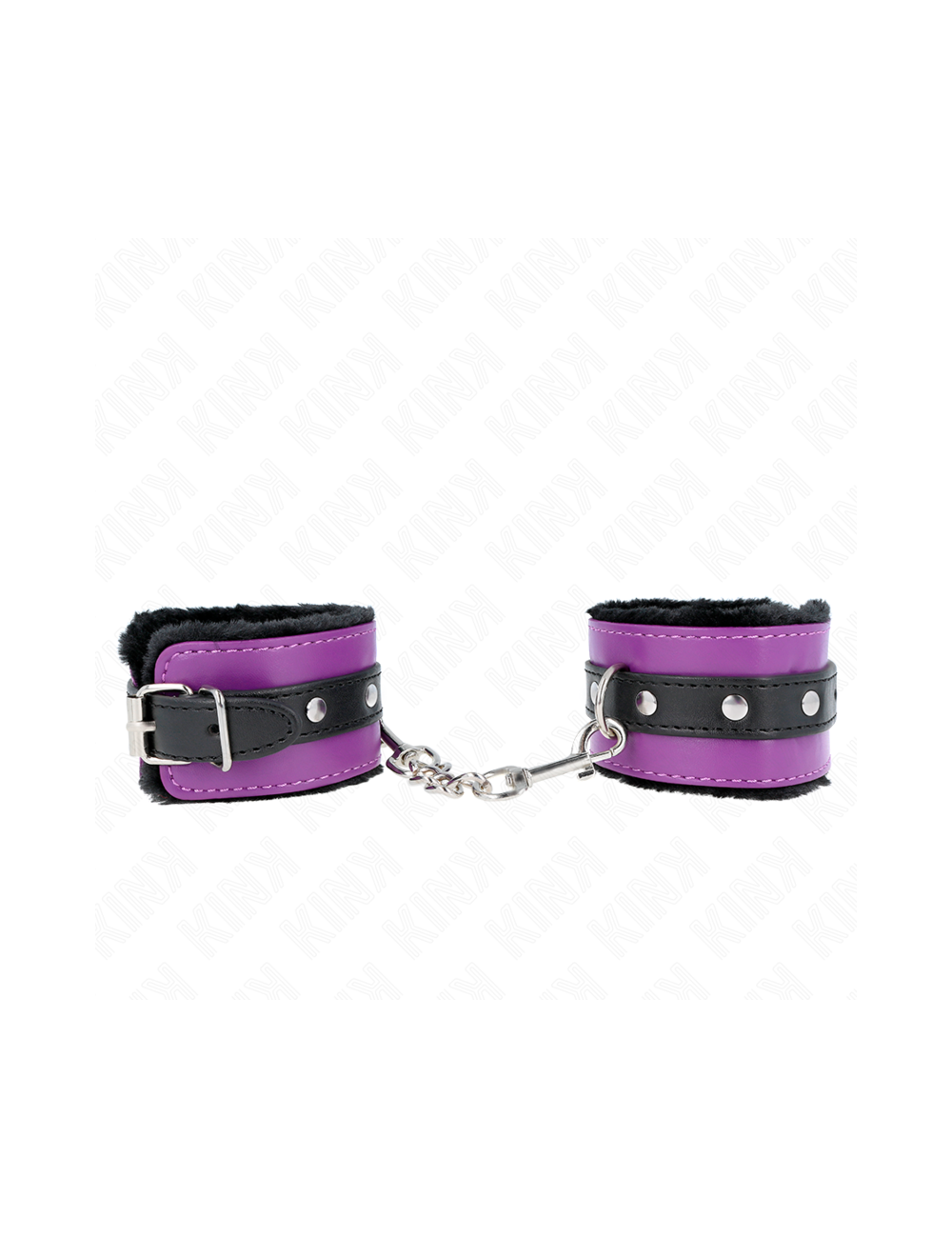 KINK - PREMIUM FUR LINED WRIST RESTRAINTS BLACK WITH PURPLE / BLACK BELT ADJUSTABLE 17-29 CM X 6 CM
