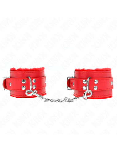 KINK - FUR LINED WRIST RESTRAINTS RED WITH RED BELT ADJUSTABLE 17-29 CM X 6 CM