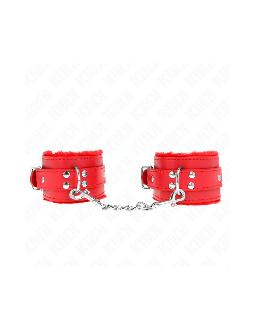 KINK - FUR LINED WRIST RESTRAINTS RED WITH RED BELT ADJUSTABLE 17-29 CM X 6 CM