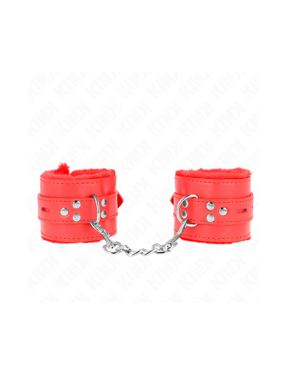 KINK - FUR LINED WRIST RESTRAINTS WITH SQUARE HOLES RED AND RED BELT ADJUSTABLE 17-29 CM X 6 CM