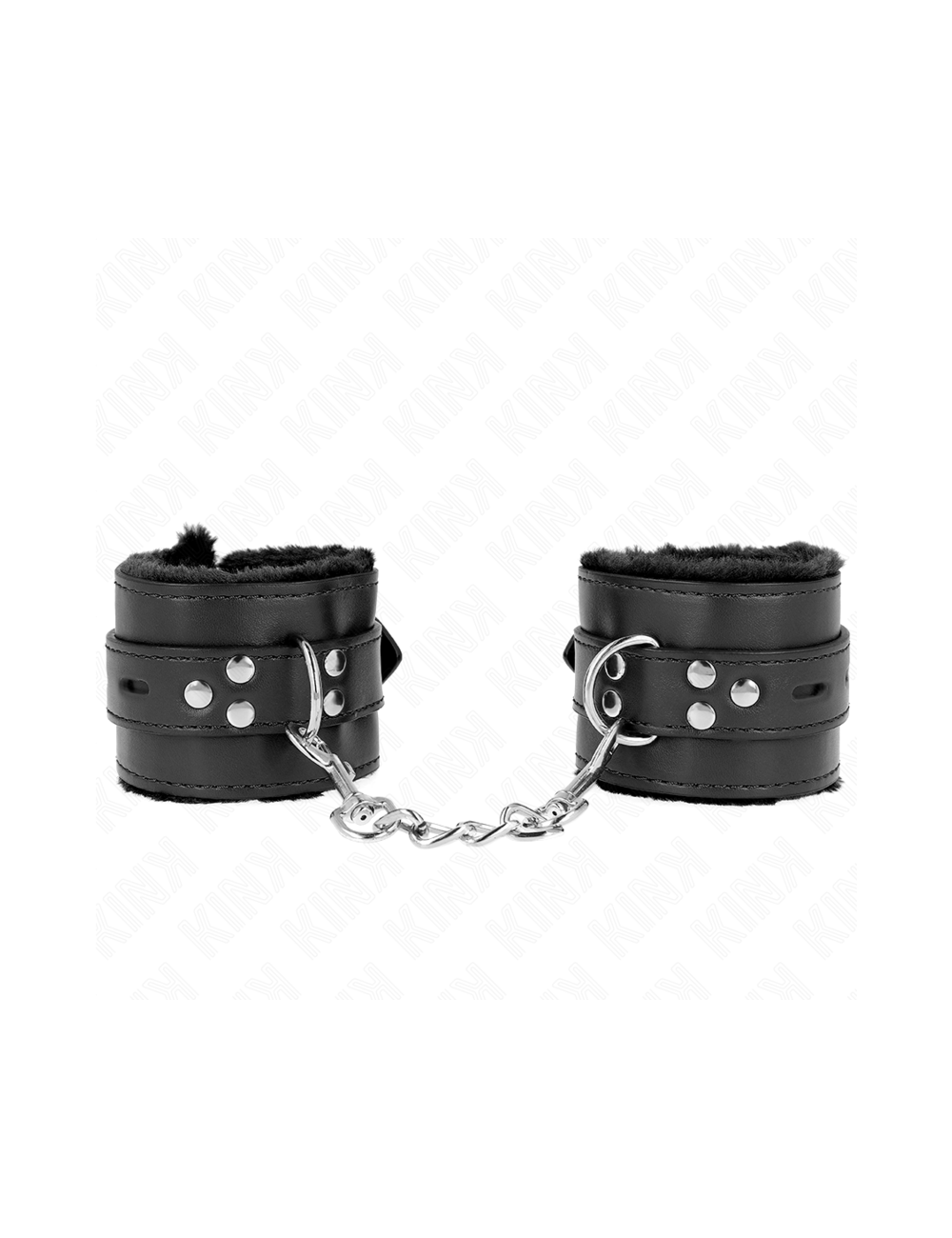 KINK - FUR LINED WRIST RESTRAINTS WITH SQUARE HOLES BLACK AND BLACK BELT ADJUSTABLE 17-29 CM X 6 CM