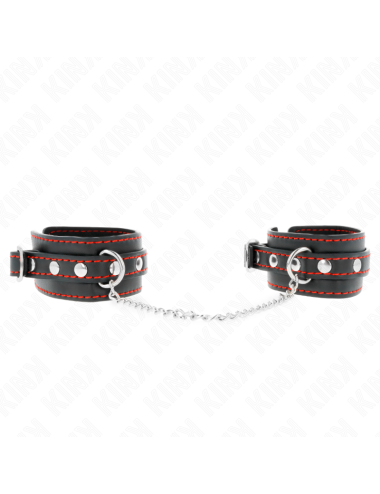 KINK - SMALL WRIST RESTRAINTS BLACK WITH RED LINING ADJUSTABLE 14-24 CM X 3.5 CM