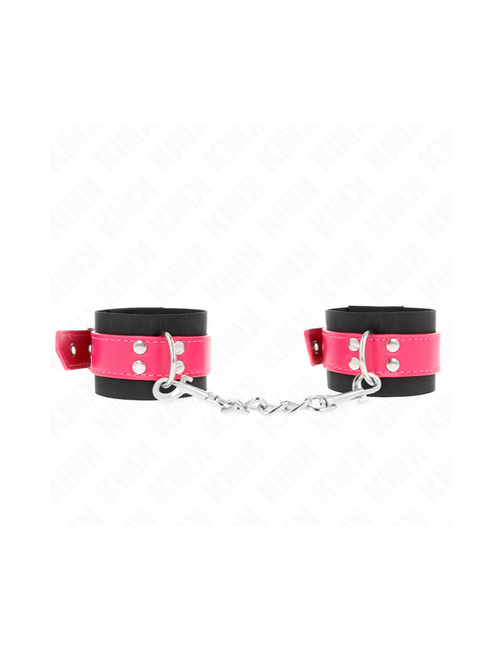 KINK - NYLON WRIST RESTRAINTS BLACK WITH LEATHERETTE BELT RASPBERRY ROSE ADJUSTABLE 19-29 CM X 5.1 CM