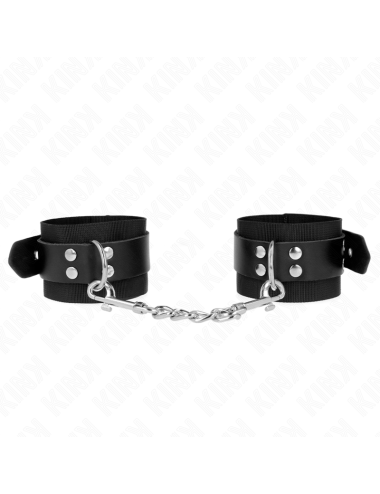 KINK - NYLON WRIST RESTRAINTS BLACK WITH LEATHER BELT BLACK ADJUSTABLE 19-29 CM X 5.1 CM