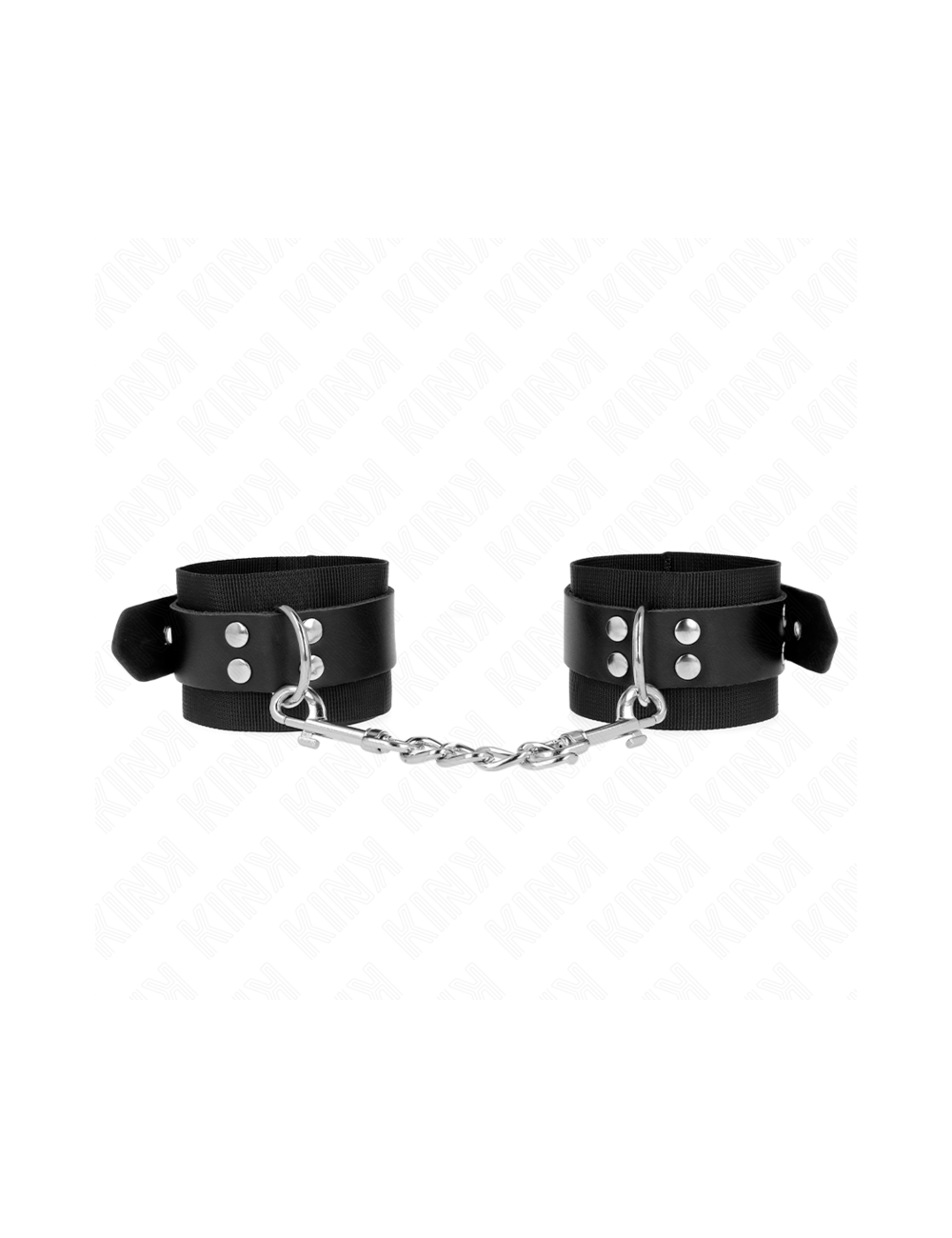 KINK - NYLON WRIST RESTRAINTS BLACK WITH LEATHER BELT BLACK ADJUSTABLE 19-29 CM X 5.1 CM
