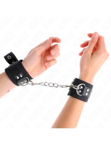 KINK - NYLON WRIST RESTRAINTS BLACK WITH LEATHER BELT BLACK ADJUSTABLE 19-29 CM X 5.1 CM