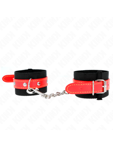 KINK - NYLON WRIST RESTRAINTS BLACK WITH LEATHERETTE RED ADJUSTABLE 19-24 CM X 5.5 CM
