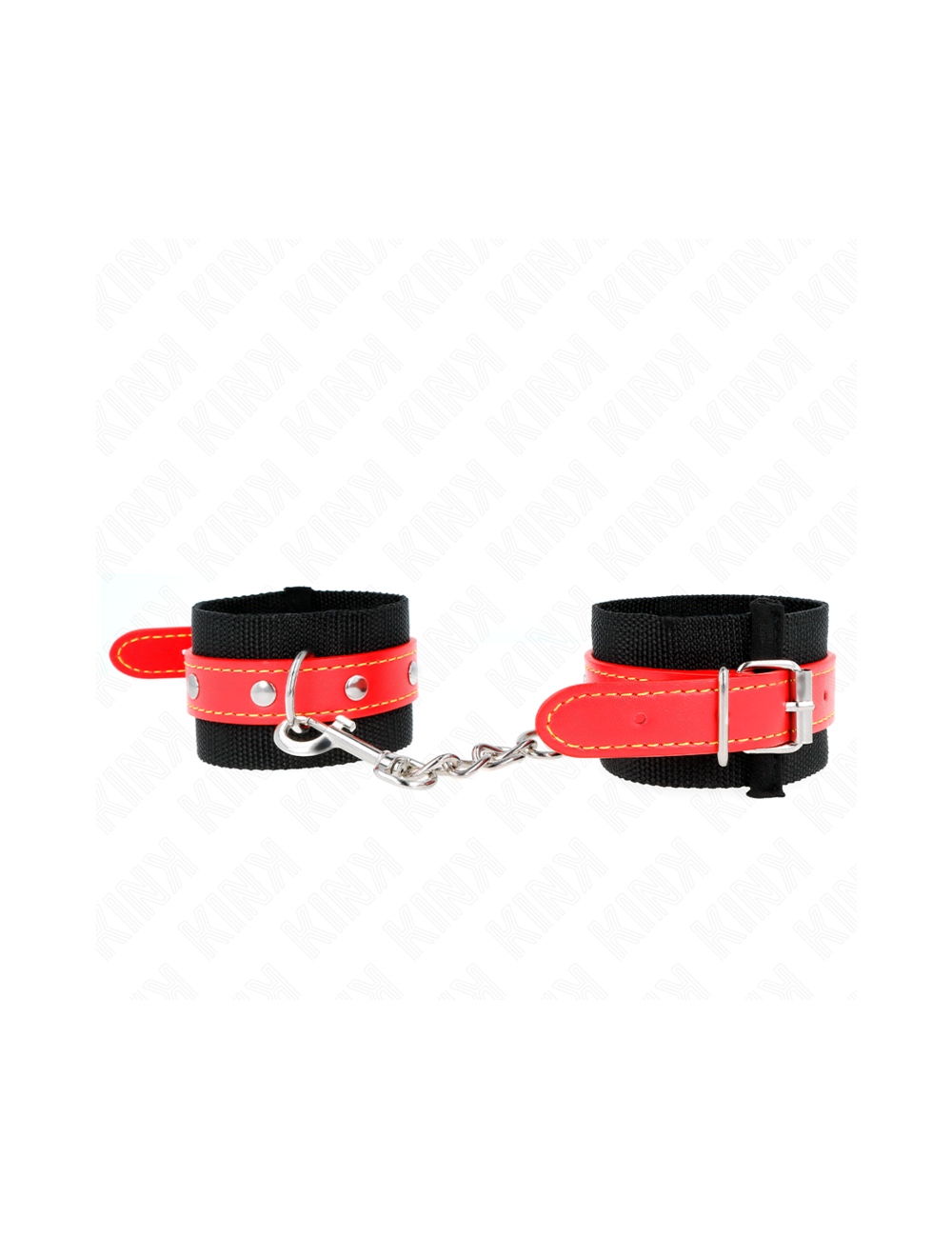 KINK - NYLON WRIST RESTRAINTS BLACK WITH LEATHERETTE RED ADJUSTABLE 19-24 CM X 5.5 CM