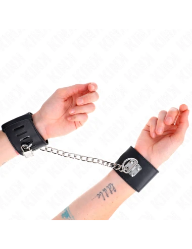 KINK - FIXED WRIST RESTRAINTS WITH CHAIN 30 CM AND PADLOCK CLOSURE BLACK ADJUSTABLE 16-23 CM X 5.5 CM