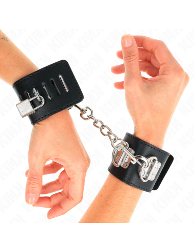 KINK - MULTIPOSITION WRIST RESTRAINTS WITH PADLOCK CLOSURE BLACK ADJUSTABLE 16-23 CM X 5.5 CM