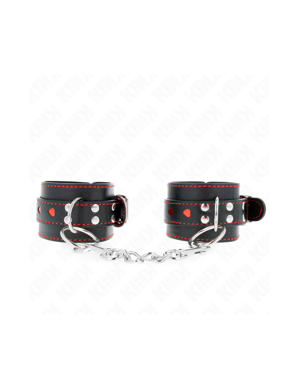 KINK - BLACK WRIST RESTRAINTS WITH RED HEART INLAY ADJUSTABLE 21-28 CM X 5.5 CM