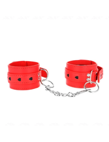KINK - RED WRIST RESTRAINTS WITH BLACK HEART INLAY ADJUSTABLE 21-28 CM X 5.5 CM