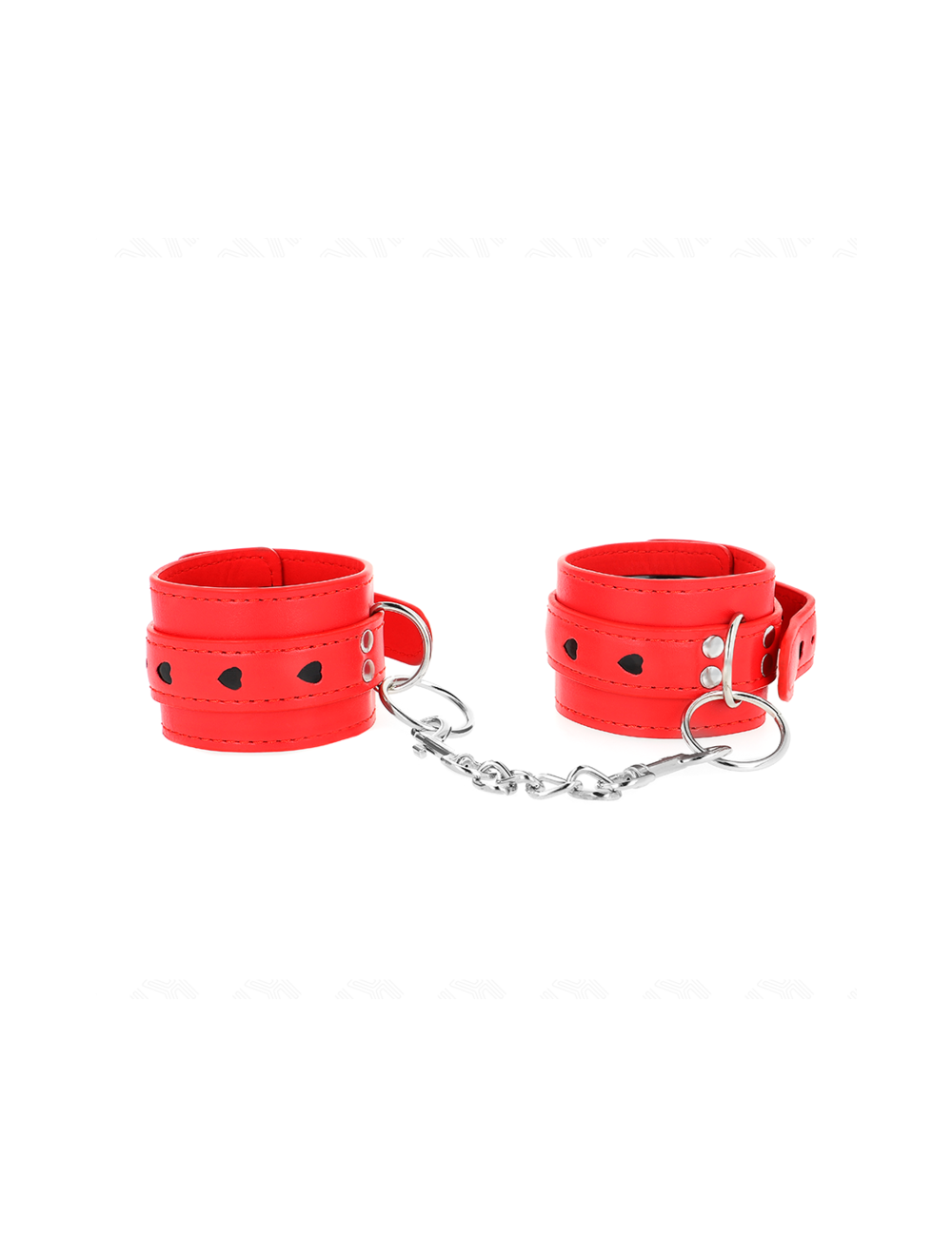KINK - RED WRIST RESTRAINTS WITH BLACK HEART INLAY ADJUSTABLE 21-28 CM X 5.5 CM