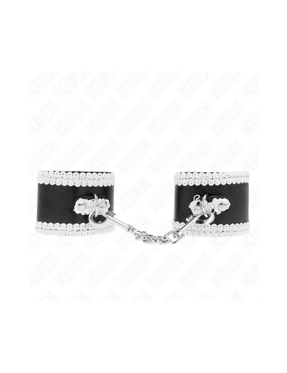 KINK - BLACK WRIST RESTRAINTS WITH WHITE DECORATE LACE ADJSUTABLE 20-23 CM X 5.5 CM