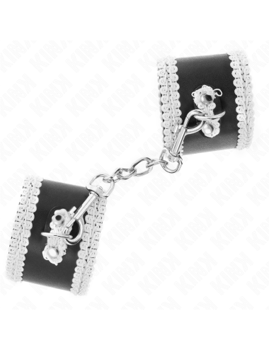 KINK - BLACK WRIST RESTRAINTS WITH WHITE DECORATE LACE ADJSUTABLE 20-23 CM X 5.5 CM