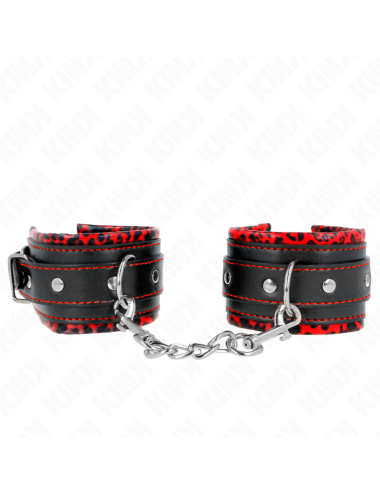 KINK - FUR LINED WRIST RESTRAINTS RED / BLACK ADJUSTABLE 17-29 CM X 6 CM