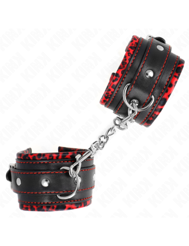 KINK - FUR LINED WRIST RESTRAINTS RED / BLACK ADJUSTABLE 17-29 CM X 6 CM