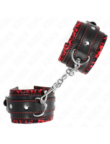 KINK - FUR LINED WRIST RESTRAINTS RED / BLACK ADJUSTABLE 17-29 CM X 6 CM