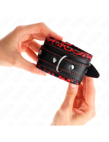 KINK - FUR LINED WRIST RESTRAINTS RED / BLACK ADJUSTABLE 17-29 CM X 6 CM