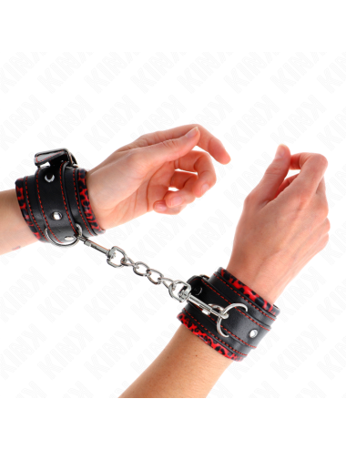 KINK - FUR LINED WRIST RESTRAINTS RED / BLACK ADJUSTABLE 17-29 CM X 6 CM