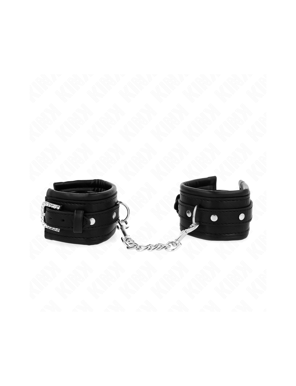 KINK - RHINESTONE BUCKLE WRIST RESTRAINTS BLACK ADJUSTABLE 25-32 CM X 5.5 CM