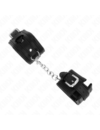 KINK - RHINESTONE BUCKLE WRIST RESTRAINTS BLACK ADJUSTABLE 25-32 CM X 5.5 CM