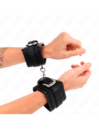 KINK - RHINESTONE BUCKLE WRIST RESTRAINTS BLACK ADJUSTABLE 25-32 CM X 5.5 CM