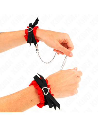 KINK - LACE ELASTIC WRIST RESTRAINTS RED HEART DETAILS ADJUSTABLE 22-35 CM