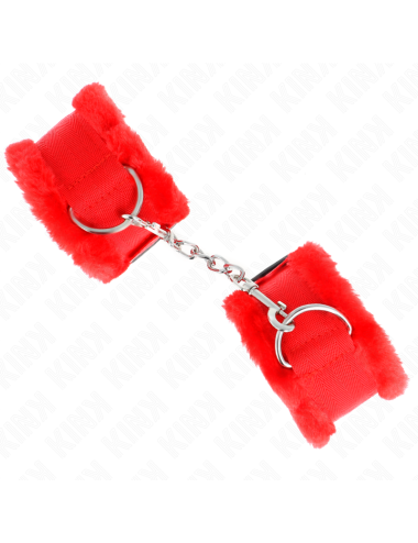 KINK - FURRY LINED WRIST RESTRAINTS RED ADJUSTABLE 17-31 CM X 7 CM