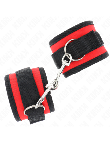 KINK - NYLON BIND HOOK&LOOP WRIST RESTRAINTS RED-BLACK MODEL 2 ADJUSTABLE 18-35 CM X 6 CM