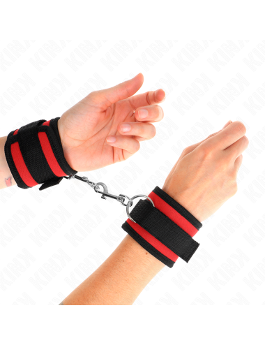 KINK - NYLON BIND HOOK&LOOP WRIST RESTRAINTS RED-BLACK MODEL 2 ADJUSTABLE 18-35 CM X 6 CM