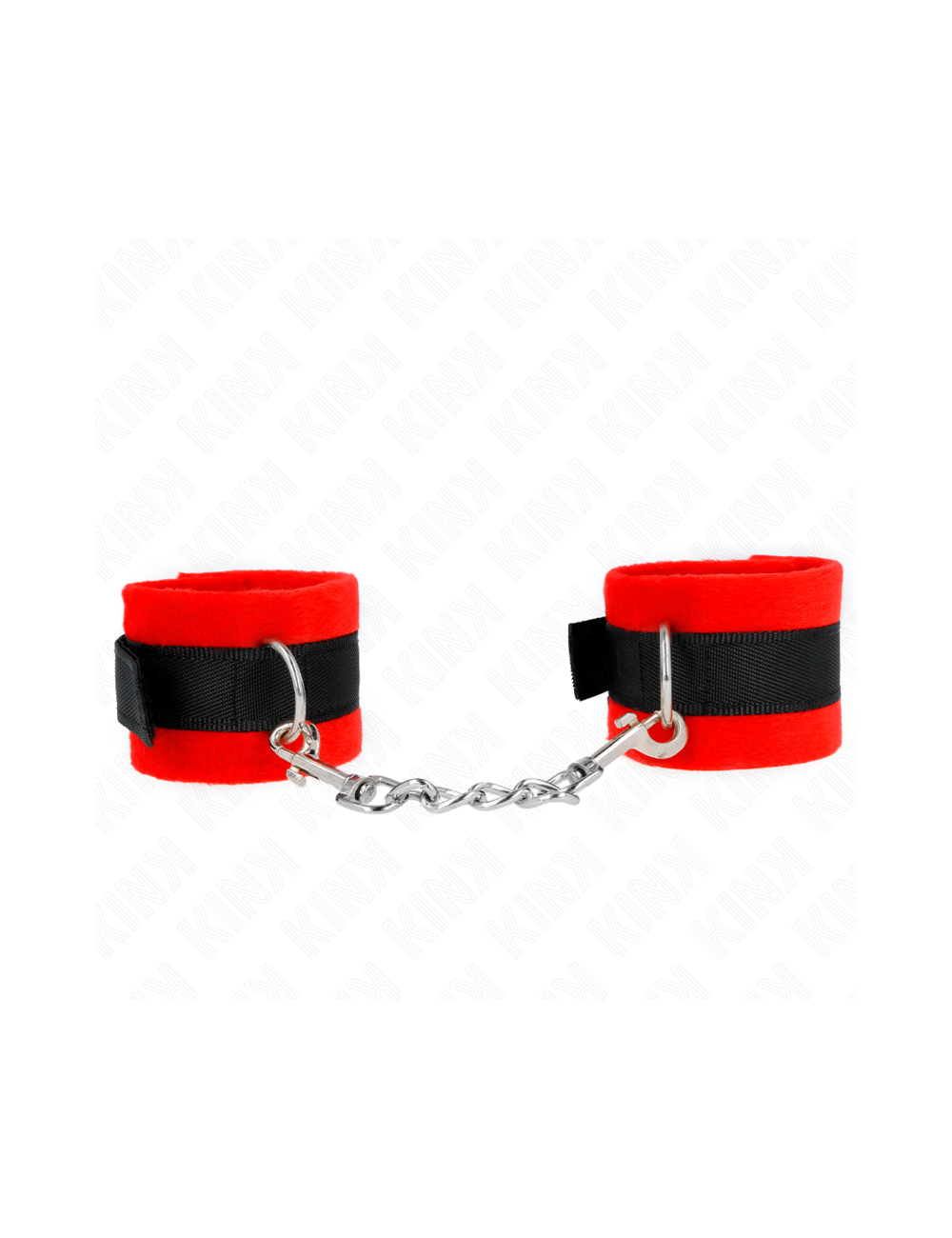 KINK - BEGINNER FUR HAND CUFFS BLACK-RED 30 X 7 CM