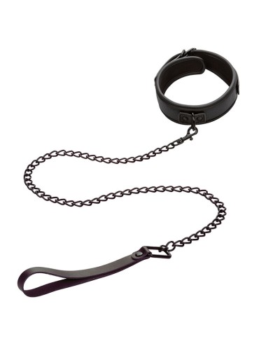 CALEXOTICS - NOCTURNAL COLLAR & LEASH LEATHER ADJUSTABLE BLACK