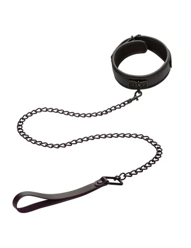 CALEXOTICS - NOCTURNAL COLLAR & LEASH LEATHER ADJUSTABLE BLACK