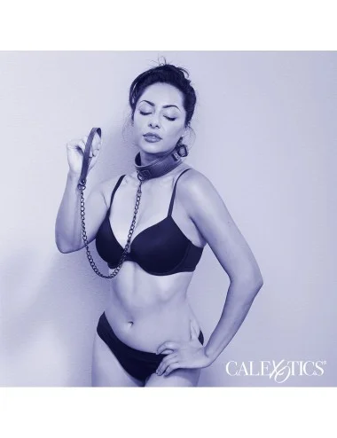 CALEXOTICS - NOCTURNAL COLLAR & LEASH LEATHER ADJUSTABLE BLACK
