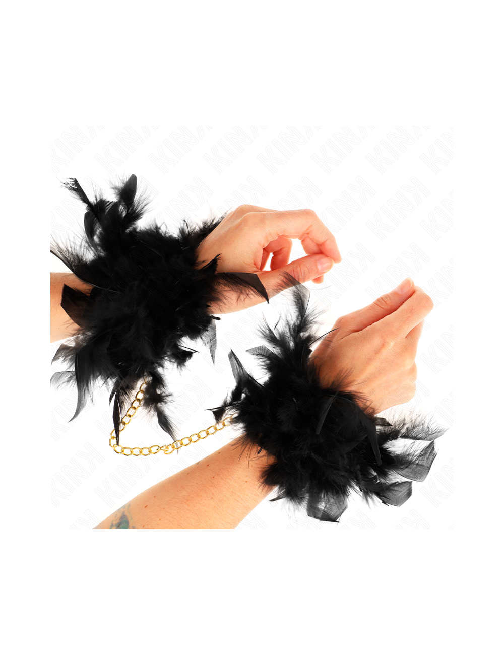 KINK - FEATHER HAND CUFFS WITH GOLD CHAIN MODEL 1