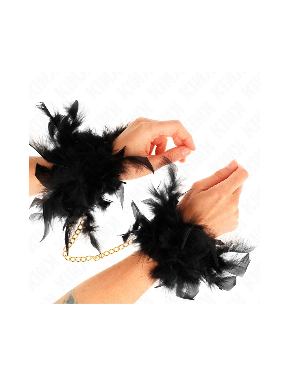 KINK - FEATHER HAND CUFFS WITH GOLD CHAIN MODEL 1