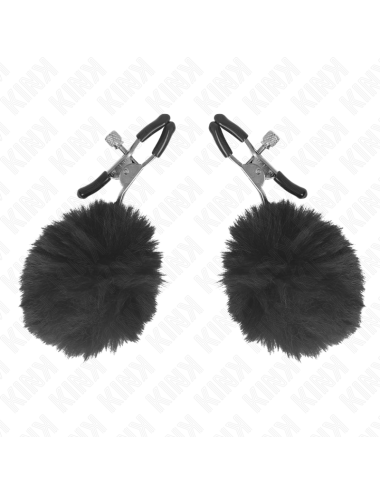 KINK - FAUX FUR BALL NIPPLE CLAMP BLACK 6 CM