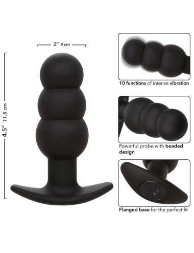 CALEXOTICS - ROCK BOTTOM BEADED ANAL PLUG 10 VIBRATIONS SILICONE BLACK