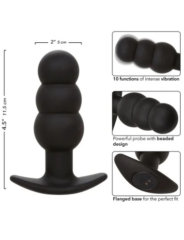 CALEXOTICS - ROCK BOTTOM BEADED ANAL PLUG 10 VIBRATIONS SILICONE BLACK