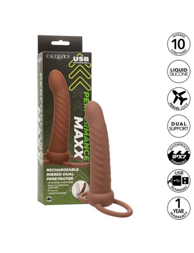 CALEXOTICS - MAXX RIBBED DUAL PENETRATOR 10 VIBRATIONS BROWN