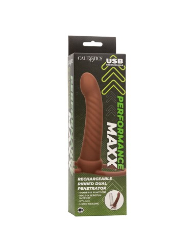 CALEXOTICS - MAXX RIBBED DUAL PENETRATOR 10 VIBRATIONS BROWN