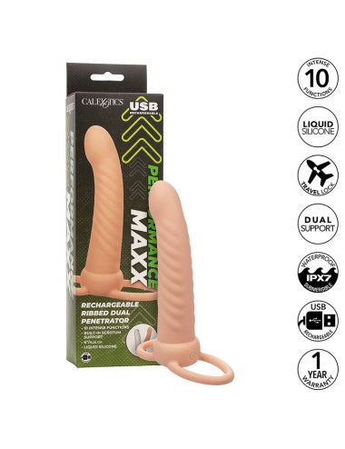 CALEXOTICS - MAXX RIBBED DUAL PENETRATOR 10 VIBRATIONS FLESH