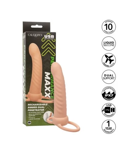 CALEXOTICS - MAXX RIBBED DUAL PENETRATOR 10 VIBRATIONS FLESH
