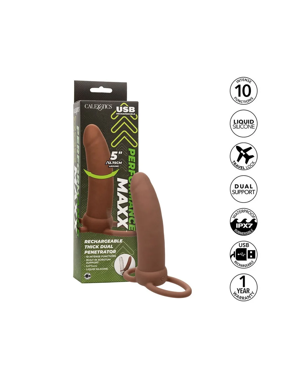 CALEXOTICS - MAXX THICK DUAL PENETRATOR 10 VIBRATIONS BROWN CALEXOTICS - MAXX THICK DUAL PENETRATOR 10 VIBRATIONS BROWN