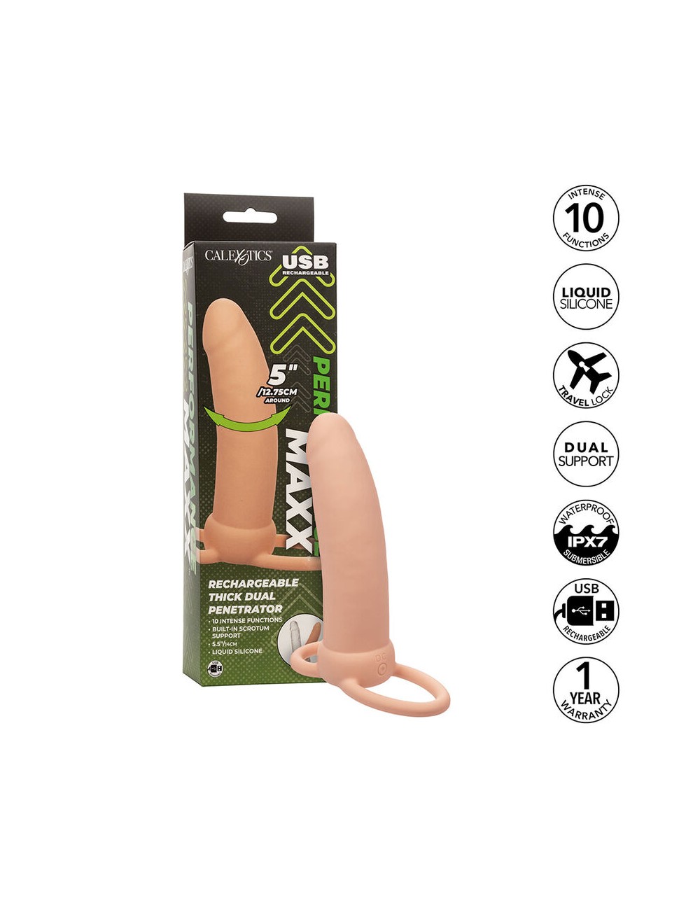 CALEXOTICS - MAXX THICK DUAL PENETRATOR 10 VIBRATIONS FLESH CALEXOTICS - MAXX THICK DUAL PENETRATOR 10 VIBRATIONS FLESH